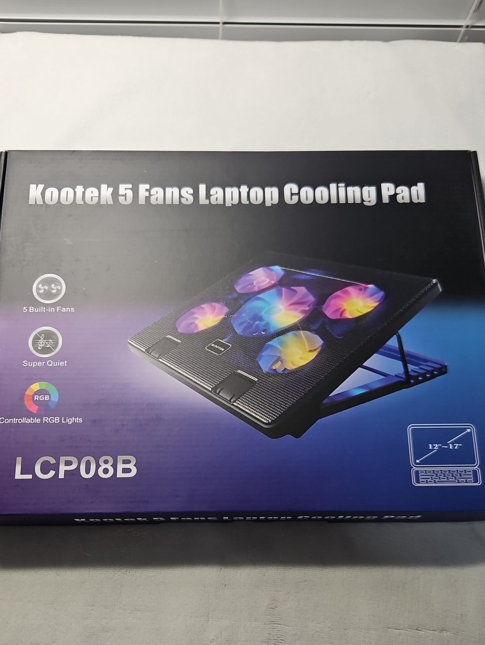 Black Laptop Cooling Pad with RGB Lights (Fits 12"–17")